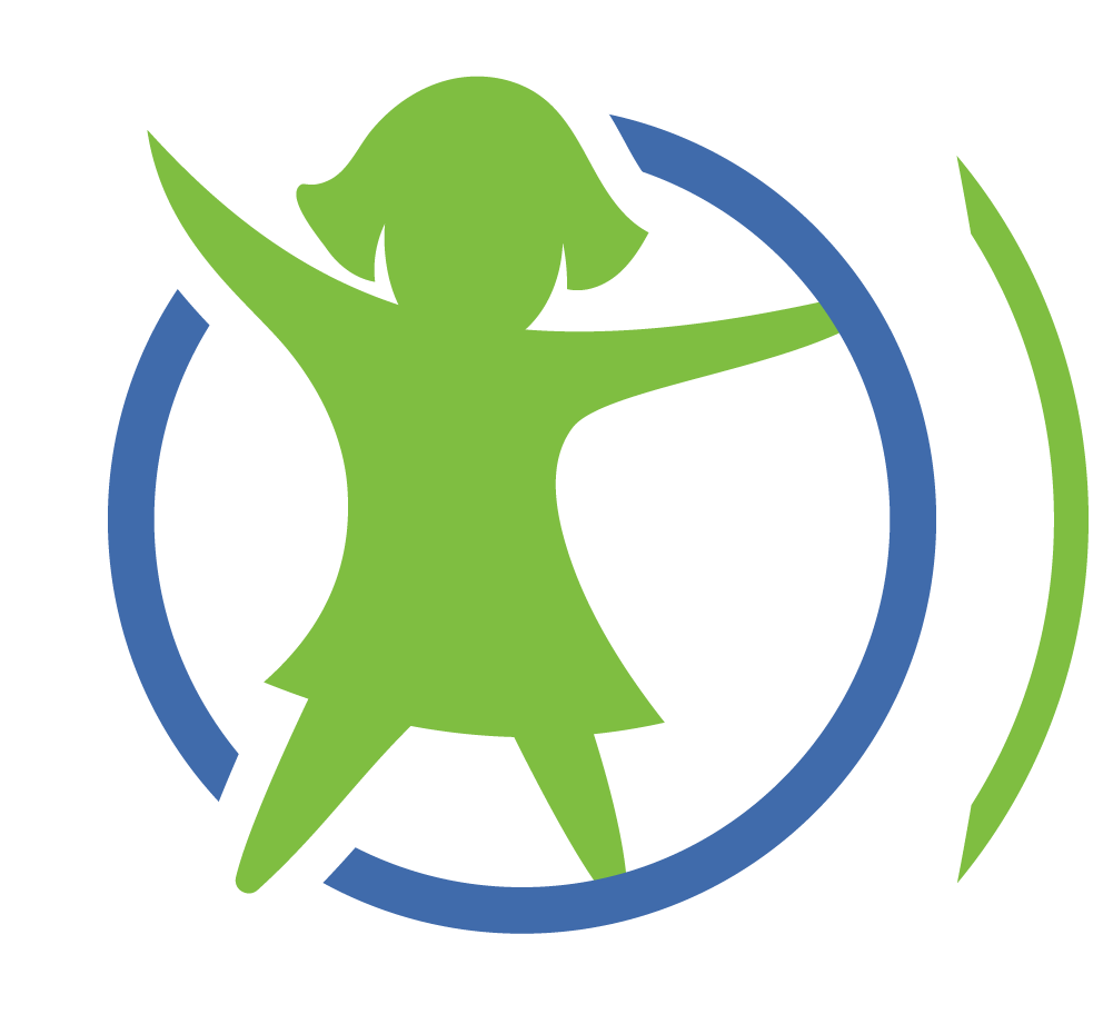 Icon of a green young child jumping up and down, surrounded by a blue circle.